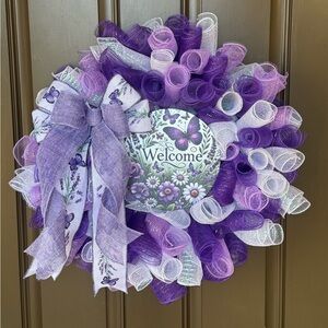 Purple and White Butterfly Welcome Wreath